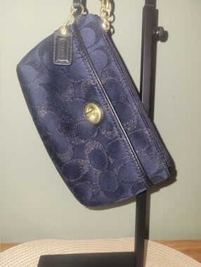 Coach Navy Signature Jacquard Turn-Lock Wristlet